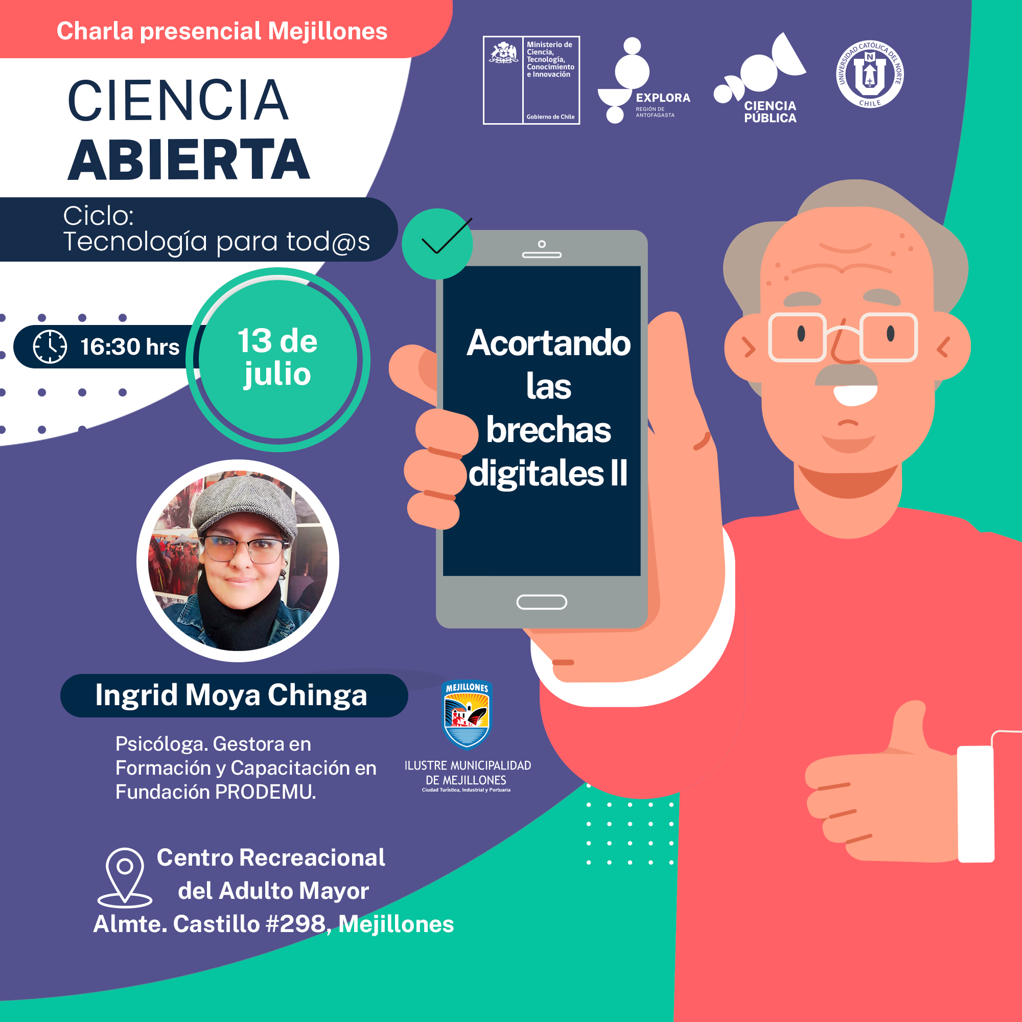 Explora Antofagasta realizará charla tecnológica para adultos mayores en Mejillones